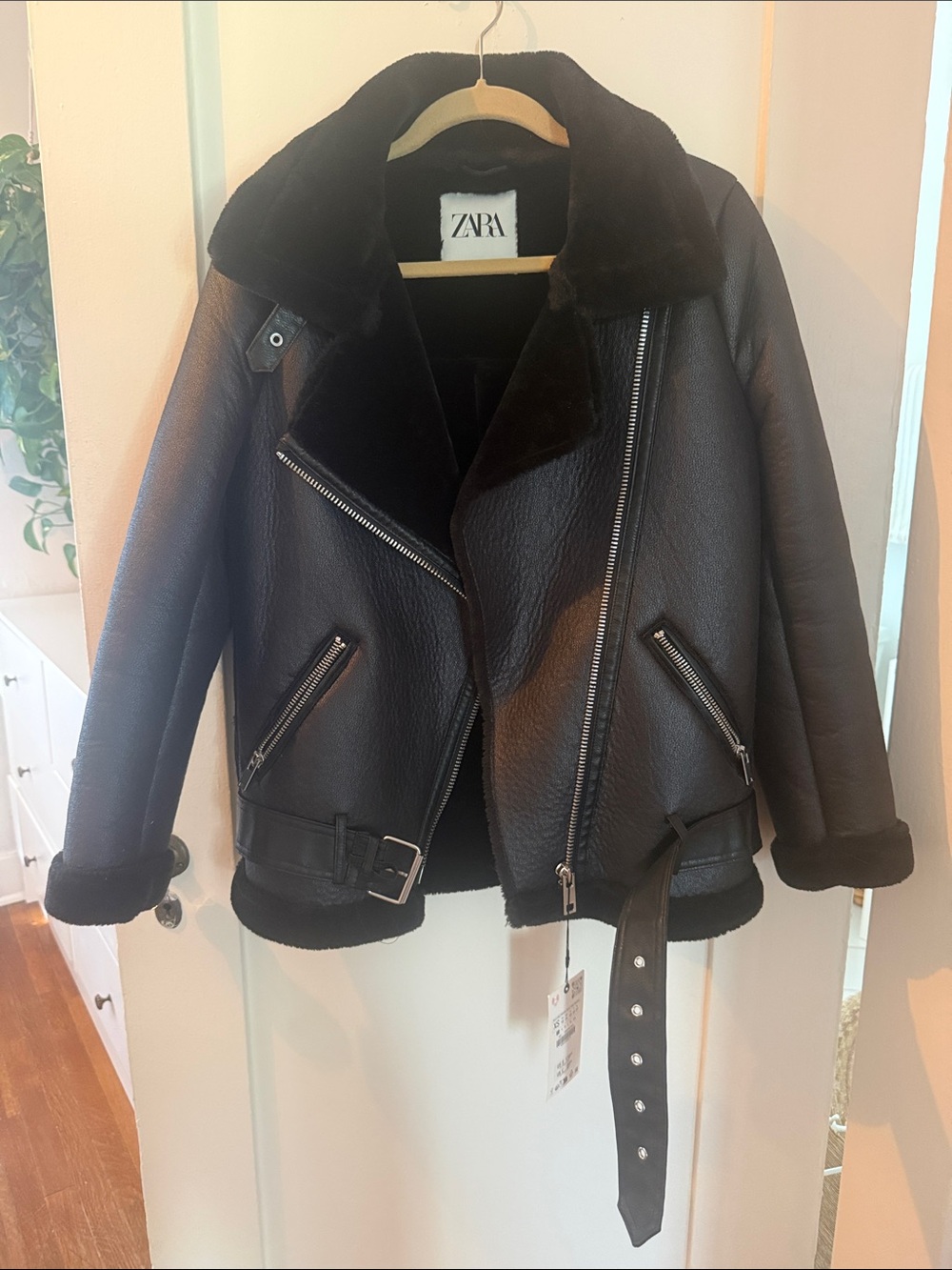 ZARA Black Faux Shearling Biker Jacket